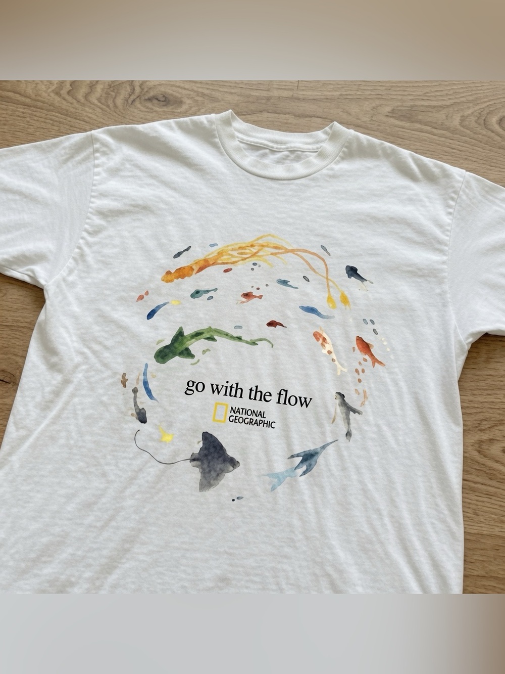 National Geographic "Go With The Flow" Fish Graphic T-Shirt in White - Picture 3 of 4